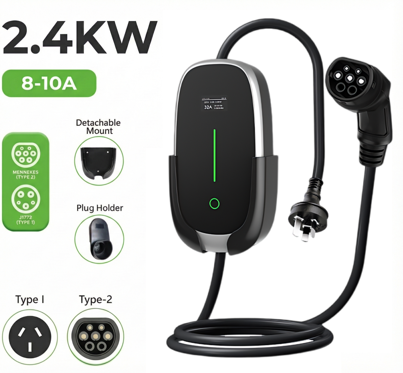 2kW Adjustable 8/10A Portable EV Charger - Standard AU/NZ 10A Home Plug - Image 3
